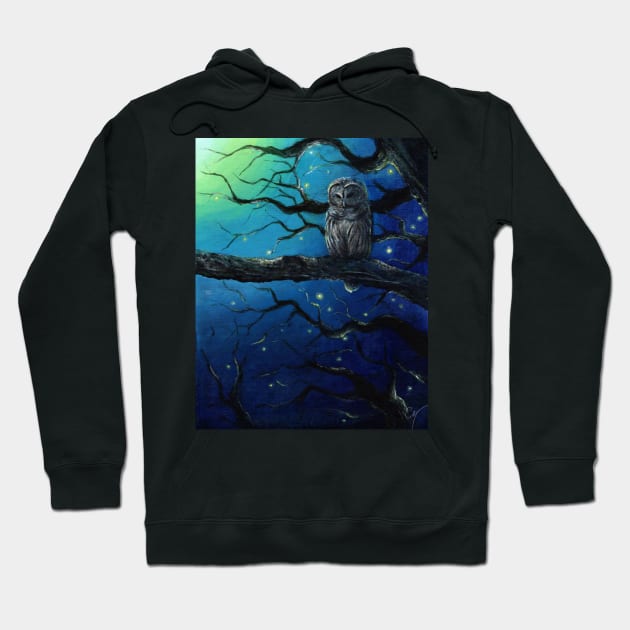 Starry Owl - Acrylic Painting of a Magical Night Hoodie by mendic